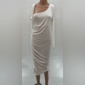 MATERNITY RUCHED ASYMMETRIC MIDI DRESS SZ 10 NWT